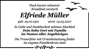 Traueranzeige von Elfriede Müller von Leipziger Volkszeitung