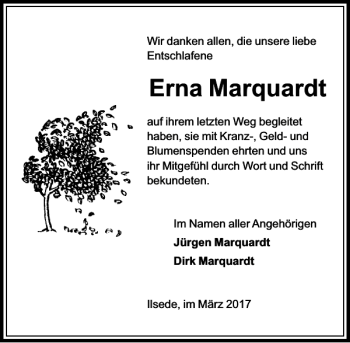 Traueranzeige von Erna Marquardt von Peiner Allgemeine Zeitung