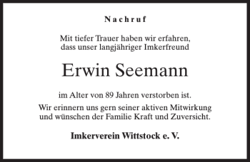 Traueranzeige von Erwin Seemann von MAZ-Trauer.de