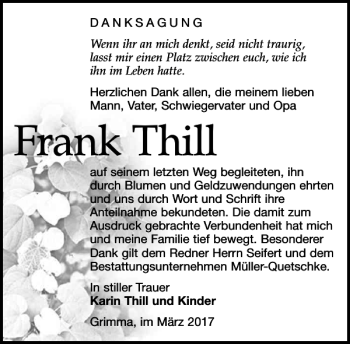 Traueranzeige von Frank Thill von Leipziger Volkszeitung