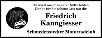 Traueranzeige von Friedrich Kanngiesser von Peiner Allgemeine Zeitung