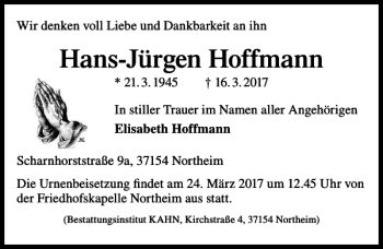 Traueranzeige von Hans-Jürgen Hoffmann von Göttinger Tageblatt