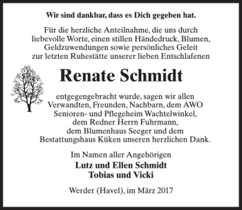 Traueranzeige von Renate Schmidt von MAZ-Trauer.de