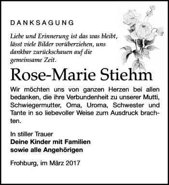 Traueranzeige von Rose-Marie Stiehm von Leipziger Volkszeitung