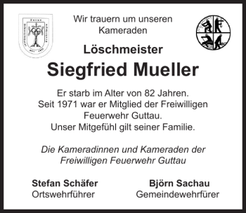 Traueranzeige von Siegfried Mueller von Lübecker Nachrichten
