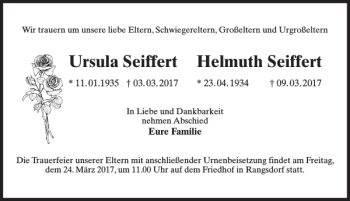 Traueranzeige von Ursula Seiffert und Helmuth Seiffert von MAZ-Trauer.de