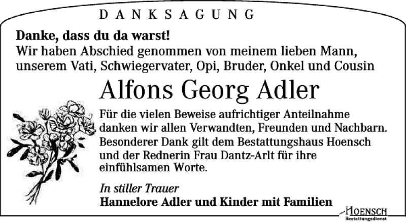  Traueranzeige für Alfons Georg Adler vom 01.04.2017 aus Leipziger Volkszeitung