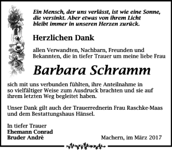 Traueranzeige von Barbara Schramm von Leipziger Volkszeitung