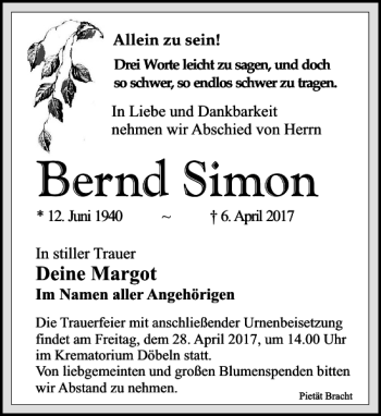 Traueranzeige von Bernd Simon von Leipziger Volkszeitung