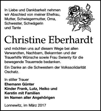 Traueranzeige von Christine Eberhardt von Leipziger Volkszeitung