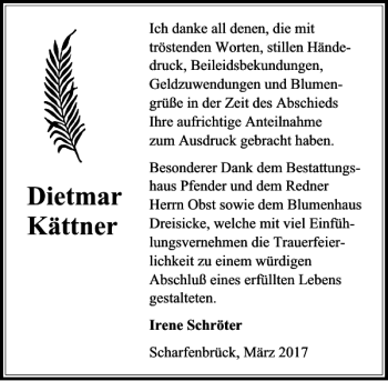 Traueranzeige von Dietmar Kättner von MAZ-Trauer.de