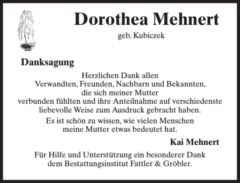  Traueranzeige für Dorothea Mehnert vom 15.04.2017 aus MAZ-Trauer.de