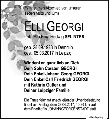 Traueranzeige von ELLI GEORGI von Leipziger Volkszeitung