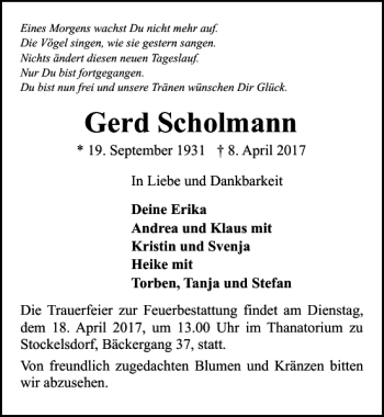Traueranzeige von Gerd Scholmann von Lübecker Nachrichten
