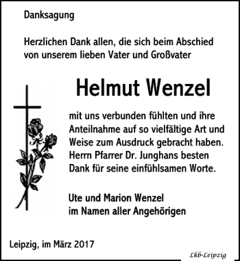 Traueranzeige von Helmut Wenzel von Leipziger Volkszeitung