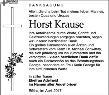 Traueranzeige von Horst Krause von Leipziger Volkszeitung
