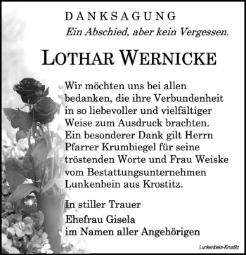 Traueranzeige von Lothar Wernicke von Leipziger Volkszeitung