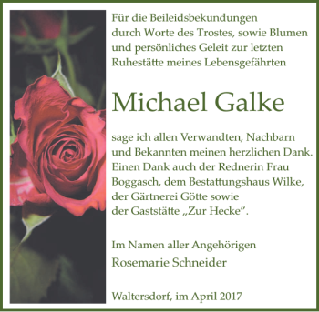 Traueranzeige von Michael Galke von MAZ-Trauer.de