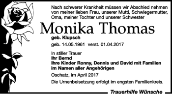 Traueranzeige von Monika Thomas von Leipziger Volkszeitung