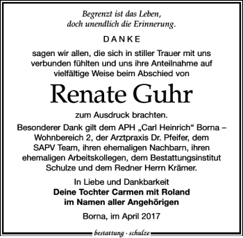 Traueranzeige von Renate Guhr von Leipziger Volkszeitung