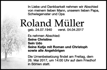 Traueranzeige von Roland Müller von Leipziger Volkszeitung