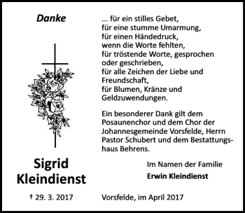 Traueranzeige von Sigrid Kleindienst von Aller Zeitung / Wolfsburger Allgemeine