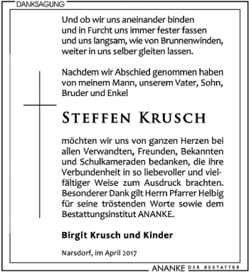 Traueranzeige von Steffen Krusch von Leipziger Volkszeitung