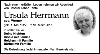 Traueranzeige von Ursula Herrmann von Leipziger Volkszeitung