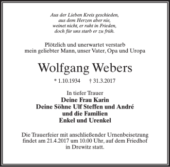 Traueranzeige von Wolfgang Webers von MAZ-Trauer.de
