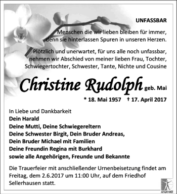 Traueranzeige von Christine Rudolph von Leipziger Volkszeitung