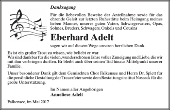Traueranzeige von Eberhard Adelt von MAZ-Trauer.de
