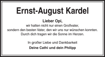 Traueranzeige von Ernst-August Kardel von Kieler Nachrichten / Segeberger Zeitung
