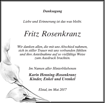 Traueranzeige von Fritz Rosenkranz von MAZ-Trauer.de