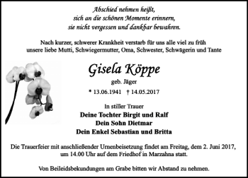 Traueranzeige von Gisela Köppe von MAZ-Trauer.de