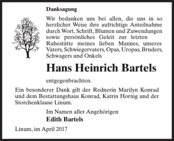 Traueranzeige von Hans Heinrich Bartels von MAZ-Trauer.de