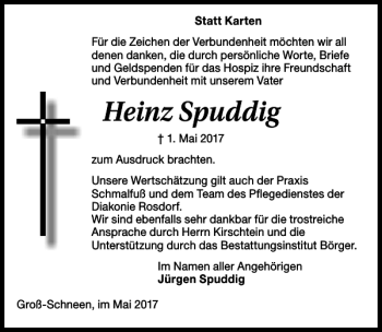 Traueranzeige von Heinz Spuddig von Göttinger Tageblatt