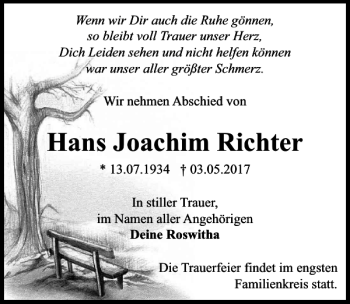 Traueranzeige von Joachim Richter von MAZ-Trauer.de
