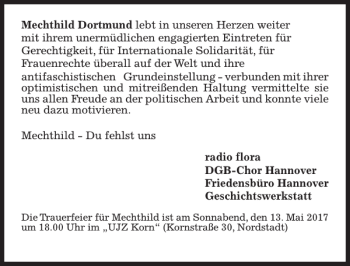 Traueranzeige von Mechthild Dortmund Lebt In Uns von HAZ/NP