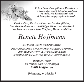 Traueranzeige von Renate Hoffmann von MAZ-Trauer.de