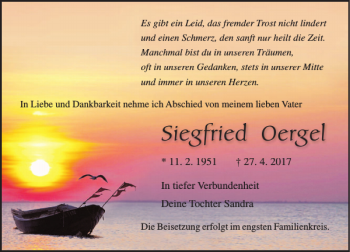 Traueranzeige von Siegfried Oergel von Ostsee-Zeitung