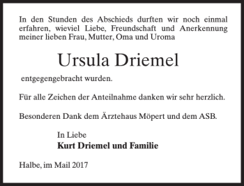 Traueranzeige von Ursula Driemel von MAZ-Trauer.de