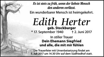 Traueranzeige von Edith Herter von Leipziger Volkszeitung