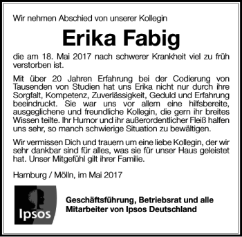 Traueranzeige von Erika Fabig von Lübecker Nachrichten