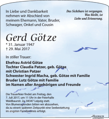 Traueranzeige von Gerd Götze von Leipziger Volkszeitung