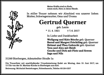 Traueranzeige von Gertrud Querner von Peiner Allgemeine Zeitung