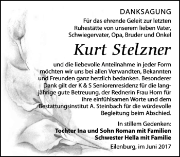 Traueranzeige von Kurt Stelzner von Leipziger Volkszeitung