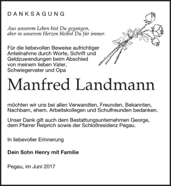 Traueranzeige von Manfred Landmann von Leipziger Volkszeitung