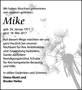 Traueranzeige von Mike  von Leipziger Volkszeitung
