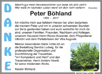 Traueranzeige von Peter Böhland von Leipziger Volkszeitung