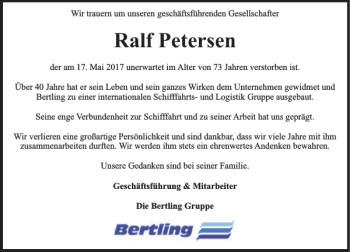 Traueranzeige von Ralf Petersen von Lübecker Nachrichten